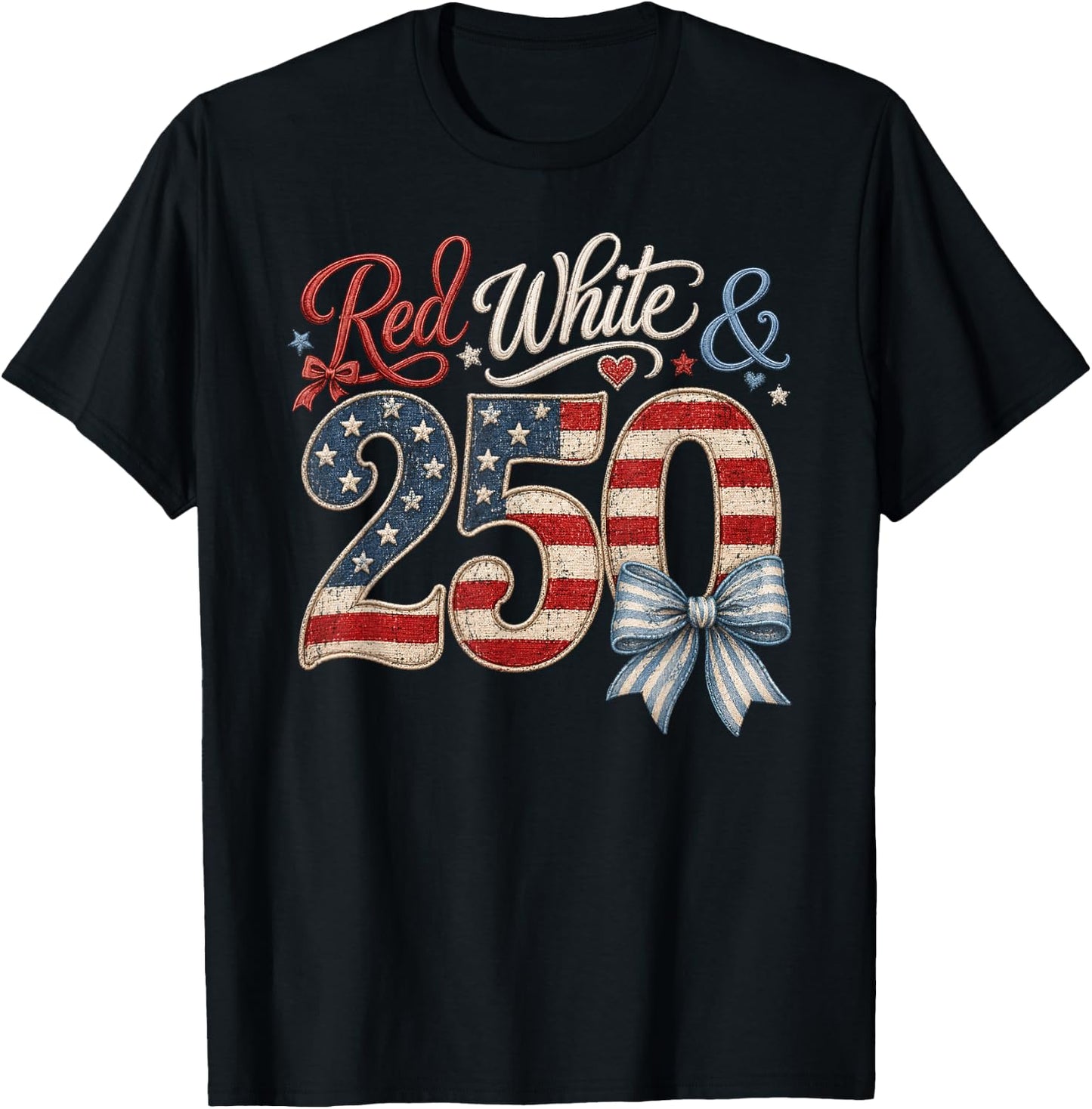 250th Anniversary 250 Years America USA Flag Red & White T-Shirt - T-Shirt | Black