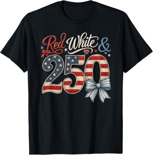 250th Anniversary 250 Years America USA Flag Red & White T-Shirt - T-Shirt | Black