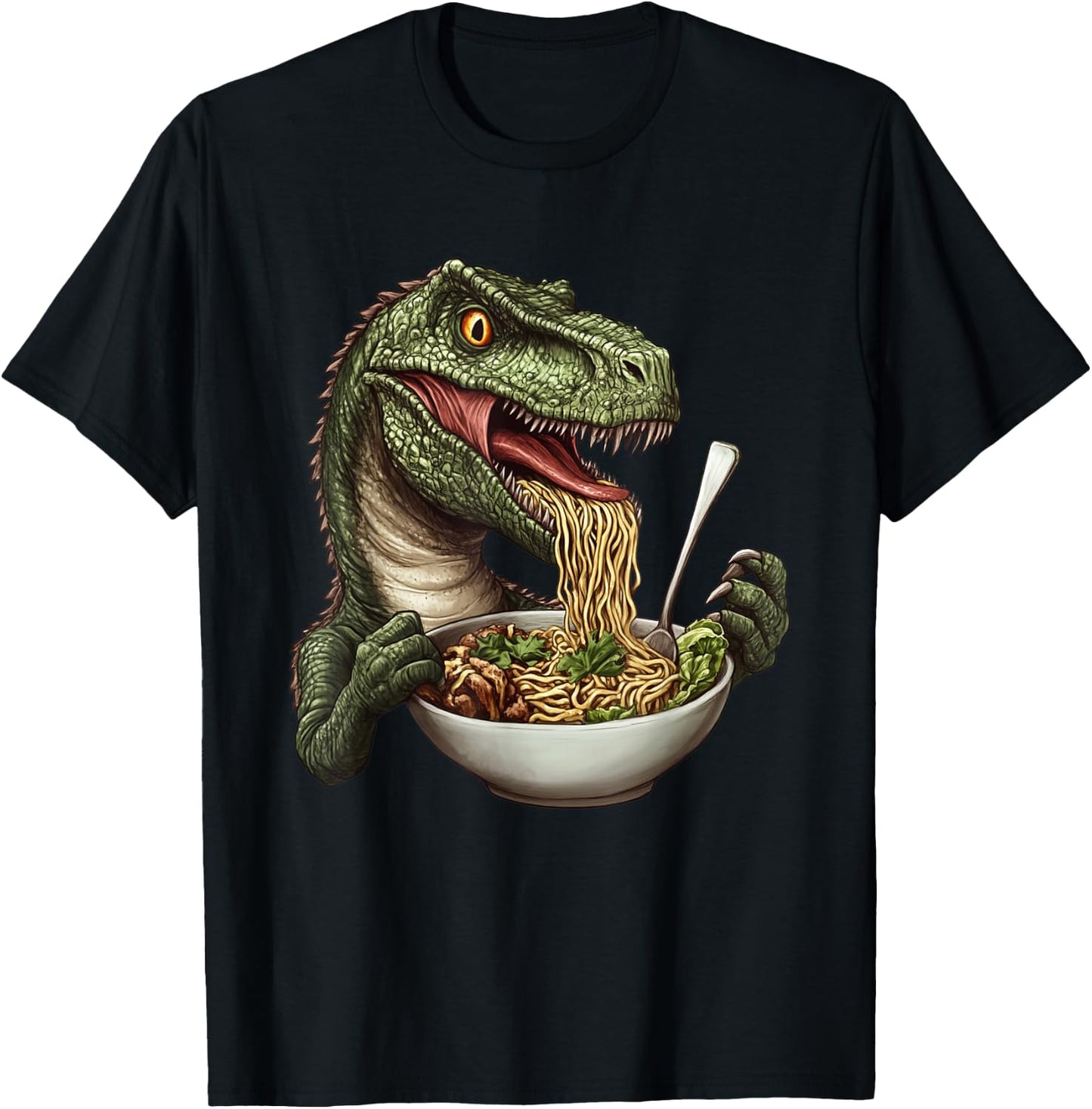 Microceratus Eating Ramen Funny Dinosaur T-Shirt - T-Shirt | Black