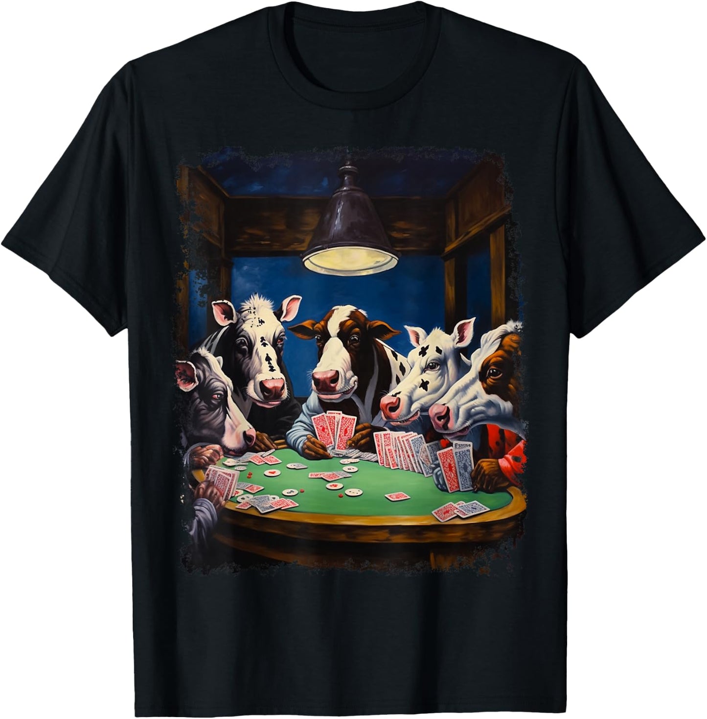 Playing Card Pop Art Gambling Cows Playing Poker Cards T-Shirt - T-Shirt | Black