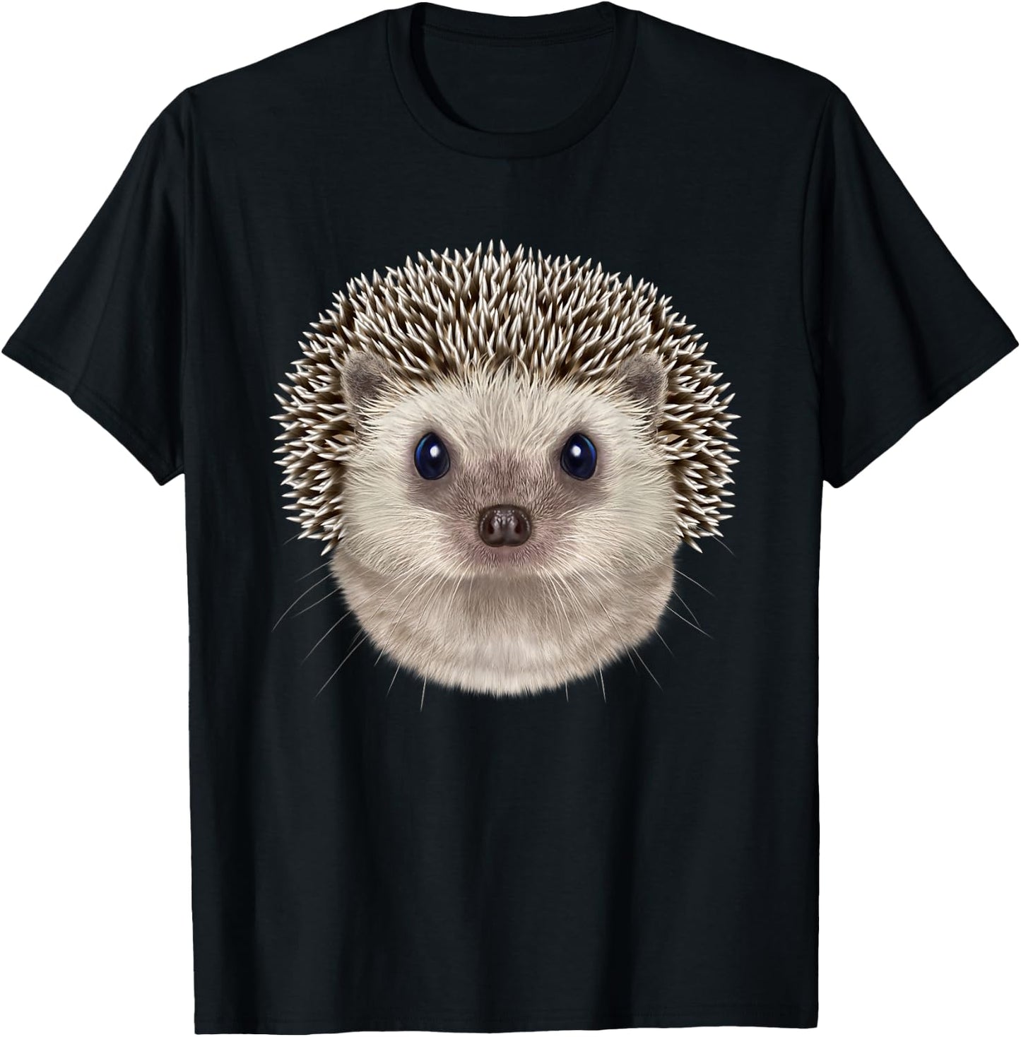 Fox Republic Design Hedgehog Face - -Adults, Grey, Small, Short Sleeve T-Shirt - T-Shirt | Black