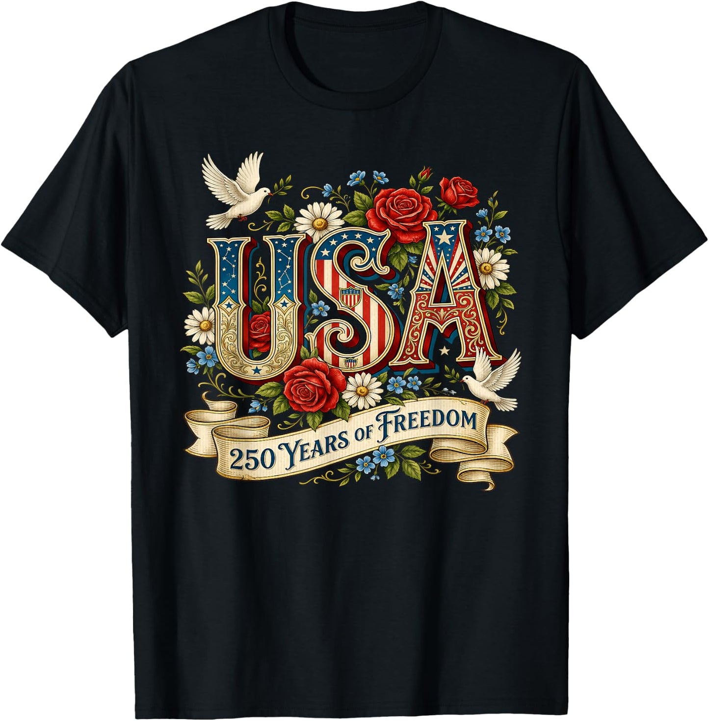 USA America 1776-2026 250 Years Freedom Happy 4th of July T-Shirt - T-Shirt | Black