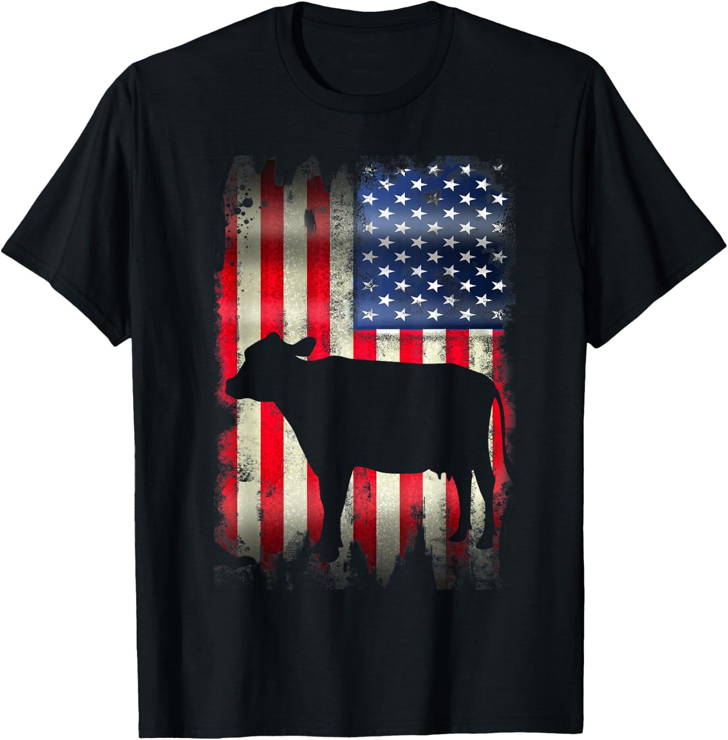 Cow USA American Flag 4th of July Patriotic Gift Women Kids Men T-Shirt - T-Shirt | Black