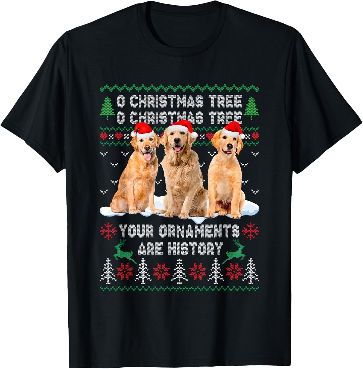 Cute Golden Retriever Dog Oh Christmas Tree Ugly Xmas Men Women Kids T-Shirt - T-Shirt | Black