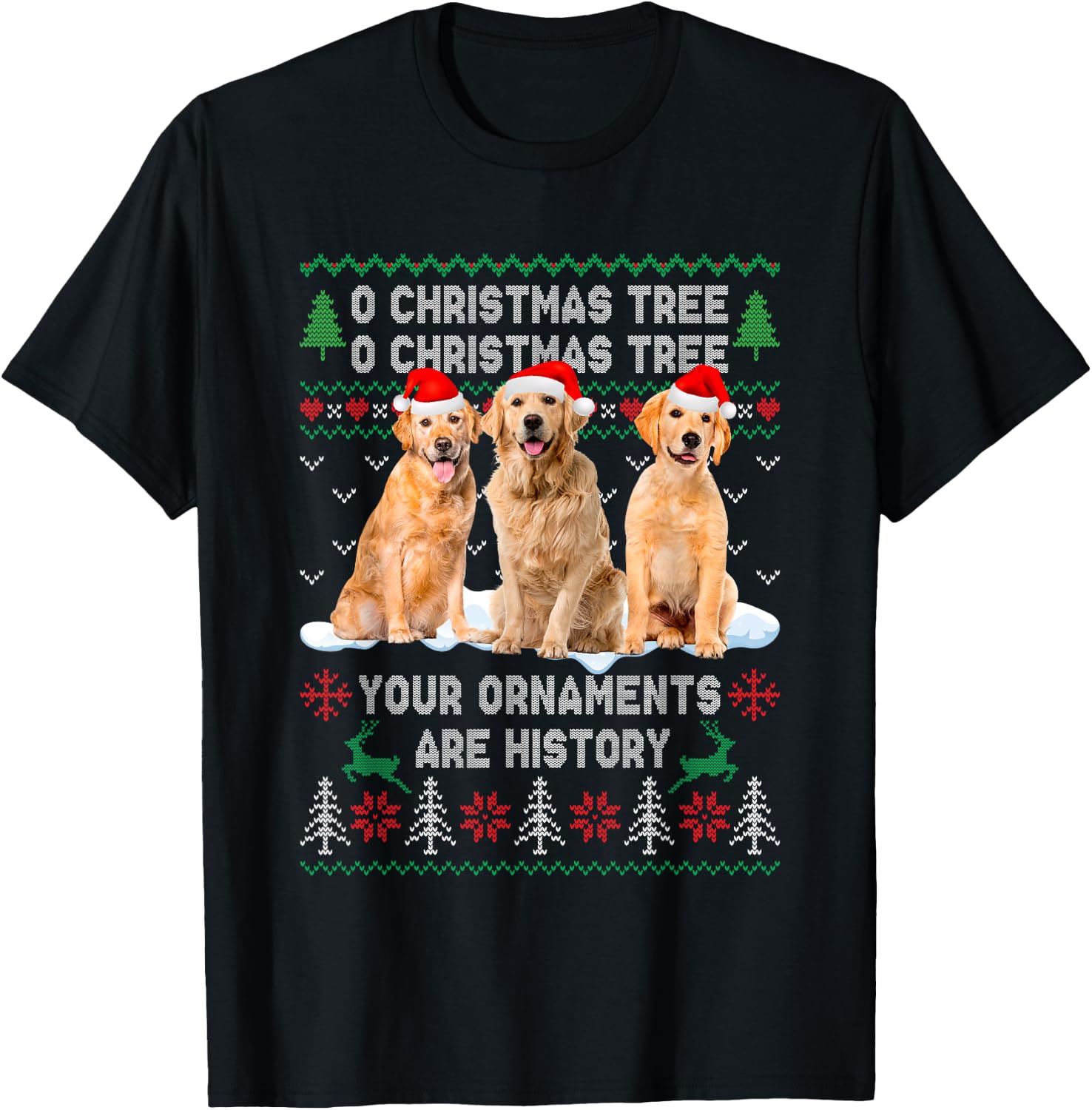 Cute Golden Retriever Dog Oh Christmas Tree Ugly Xmas Men Women Kids T-Shirt - T-Shirt | Black