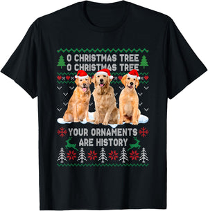 Cute Golden Retriever Dog Oh Christmas Tree Ugly Xmas Men Women Kids T-Shirt - T-Shirt | Black