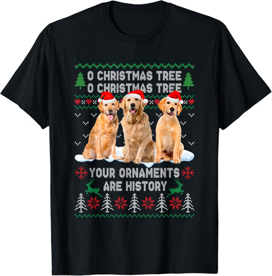 Cute Golden Retriever Dog Oh Christmas Tree Ugly Xmas Men Women Kids T-Shirt - T-Shirt | Black
