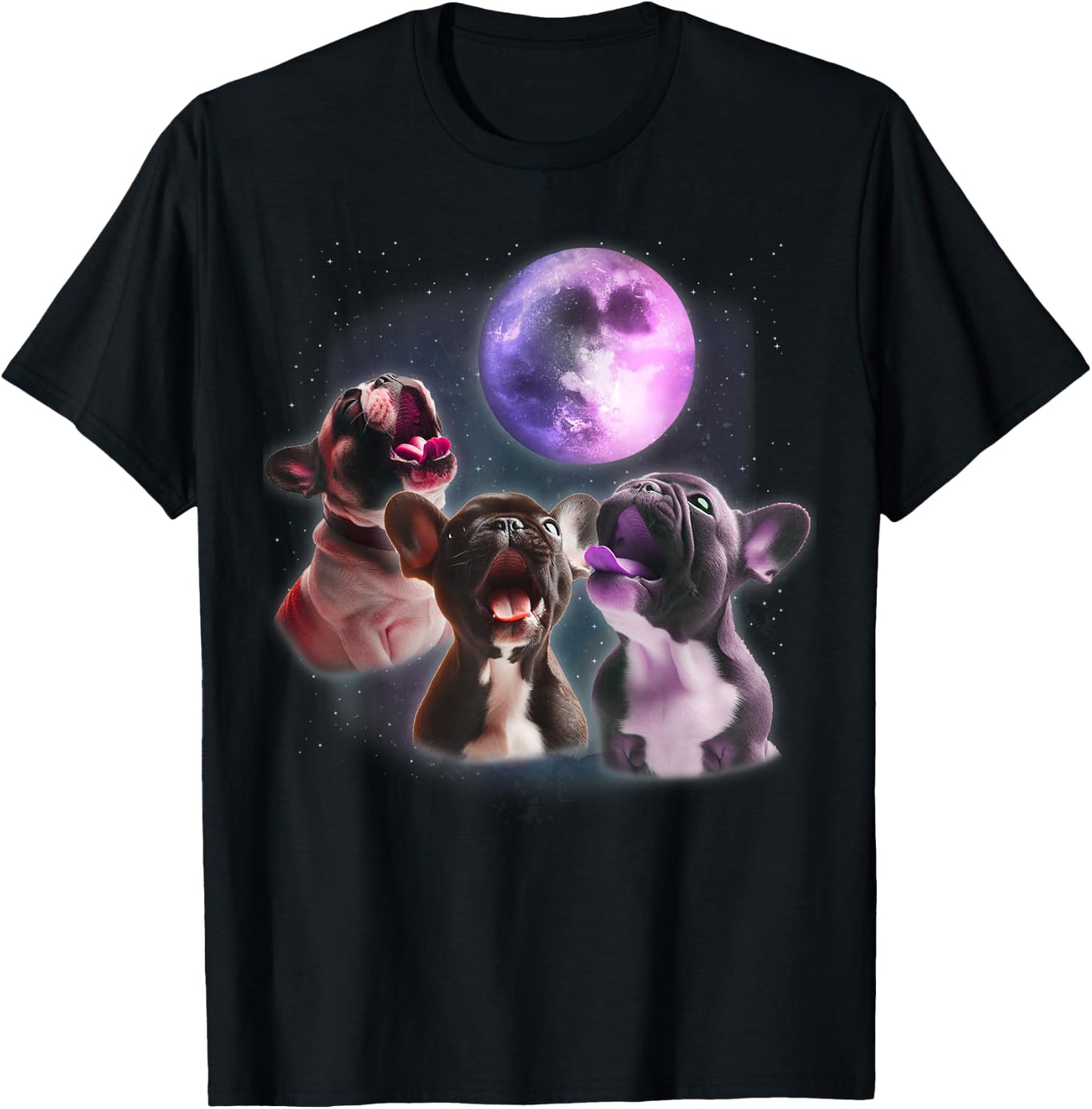 3 French Bulldog Howling At The Moon Funny Frenchie Dog Pet Women Kids T-Shirt - T-Shirt | Black