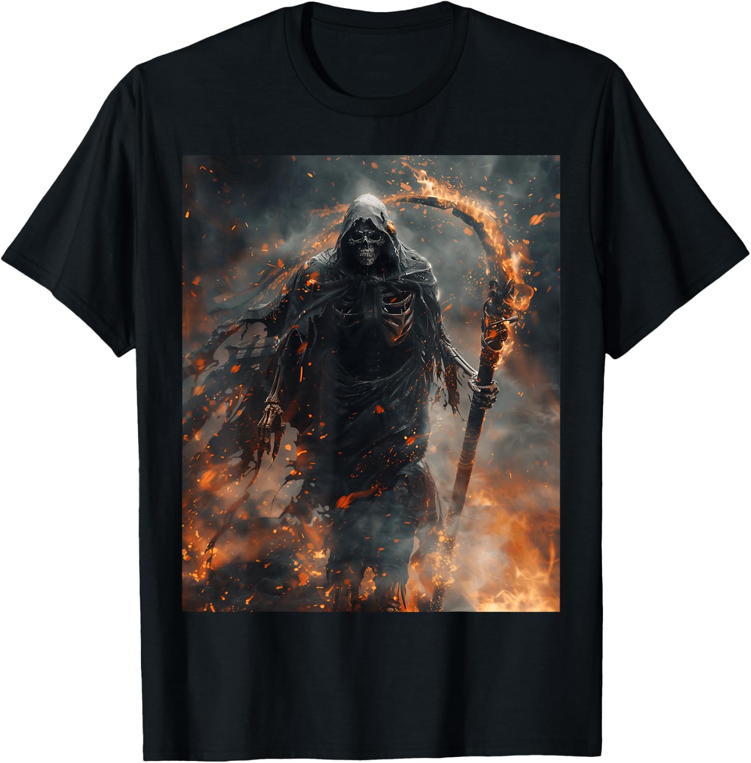 Mythical Grim Reaper with Burning Sickle T-Shirt - T-Shirt | Black