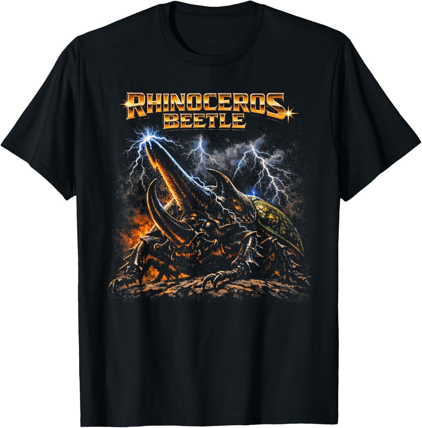80s Heavy-Metal Rhinocerus Beetle Bug Lover Retro Style T-Shirt - T-Shirt | Black