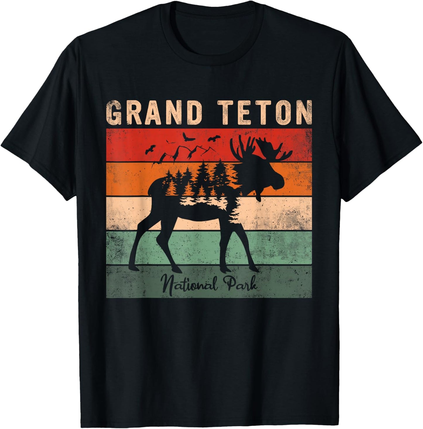 Vintage Grand Teton National Park for kids Hiking Camping T-Shirt - T-Shirt | Black