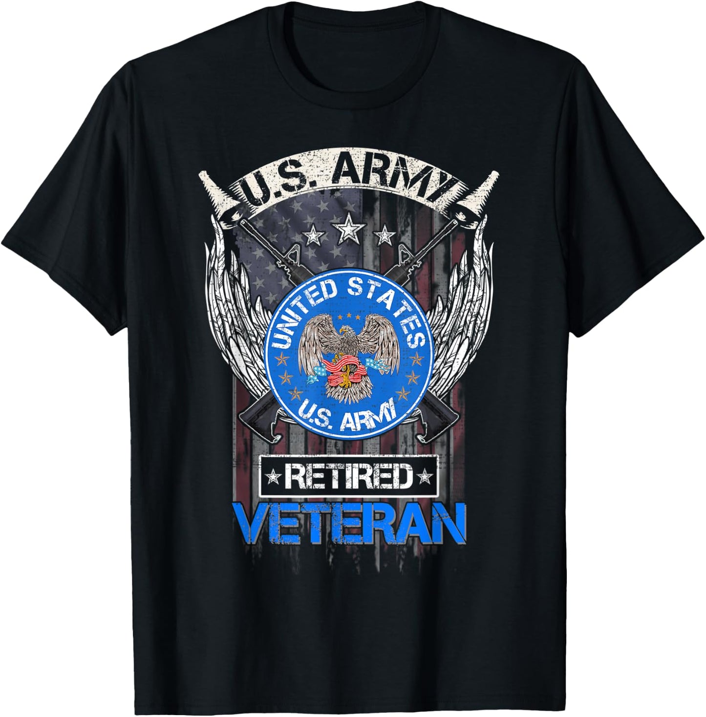 Vintage USA American Flag US Army Proud Retired Veteran Women Men T-Shirt - T-Shirt | Black