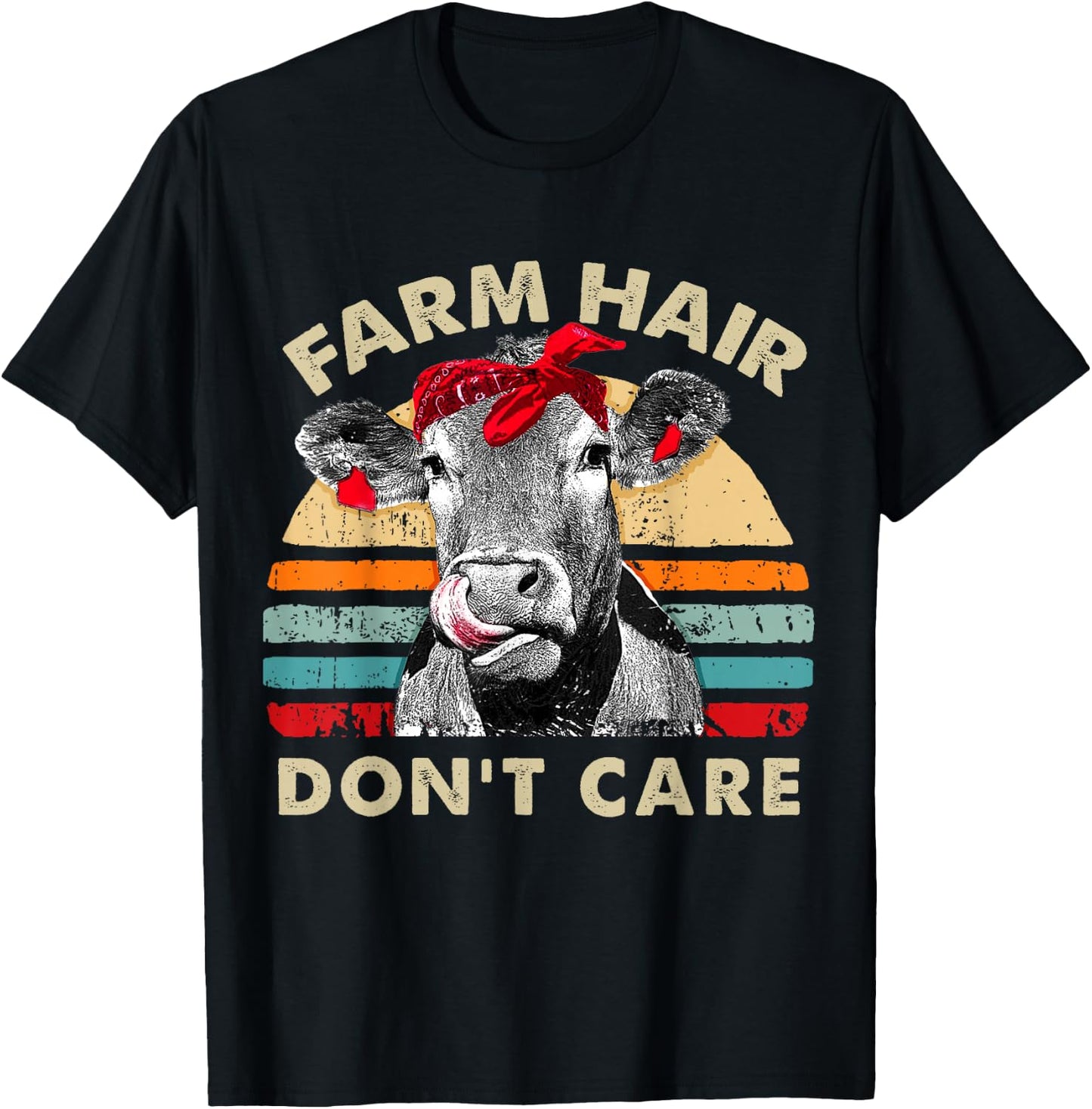 Farm Hair Don't Care Pun Cows Lover Vintage Farm T-Shirt - T-Shirt | Black