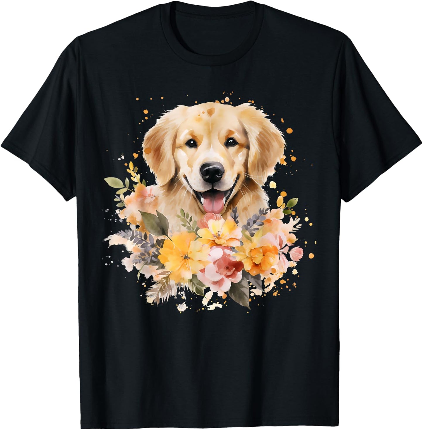 Watercolor Golden Retriever T-Shirt - T-Shirt | Black