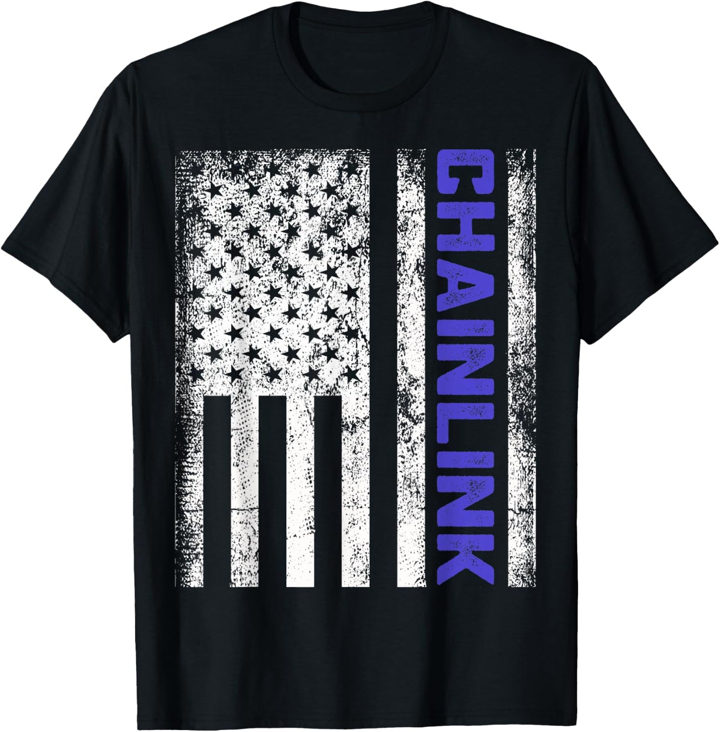 Distressed Chainlink LINK US Flag Chainlink Crytocurrency T-Shirt - T-Shirt | Black