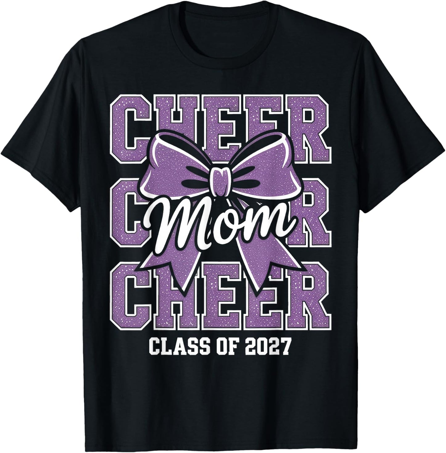 Senior Cheerleader Mom Cheer Class of 2027 Graduation Purple T-Shirt - T-Shirt | Black
