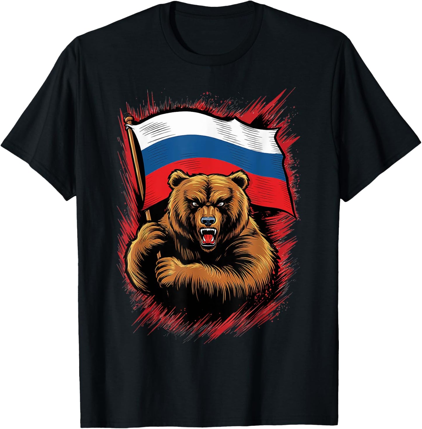 Russia Russia USSR | Russian Bear with Flag , Black, S T-Shirt - T-Shirt | Black