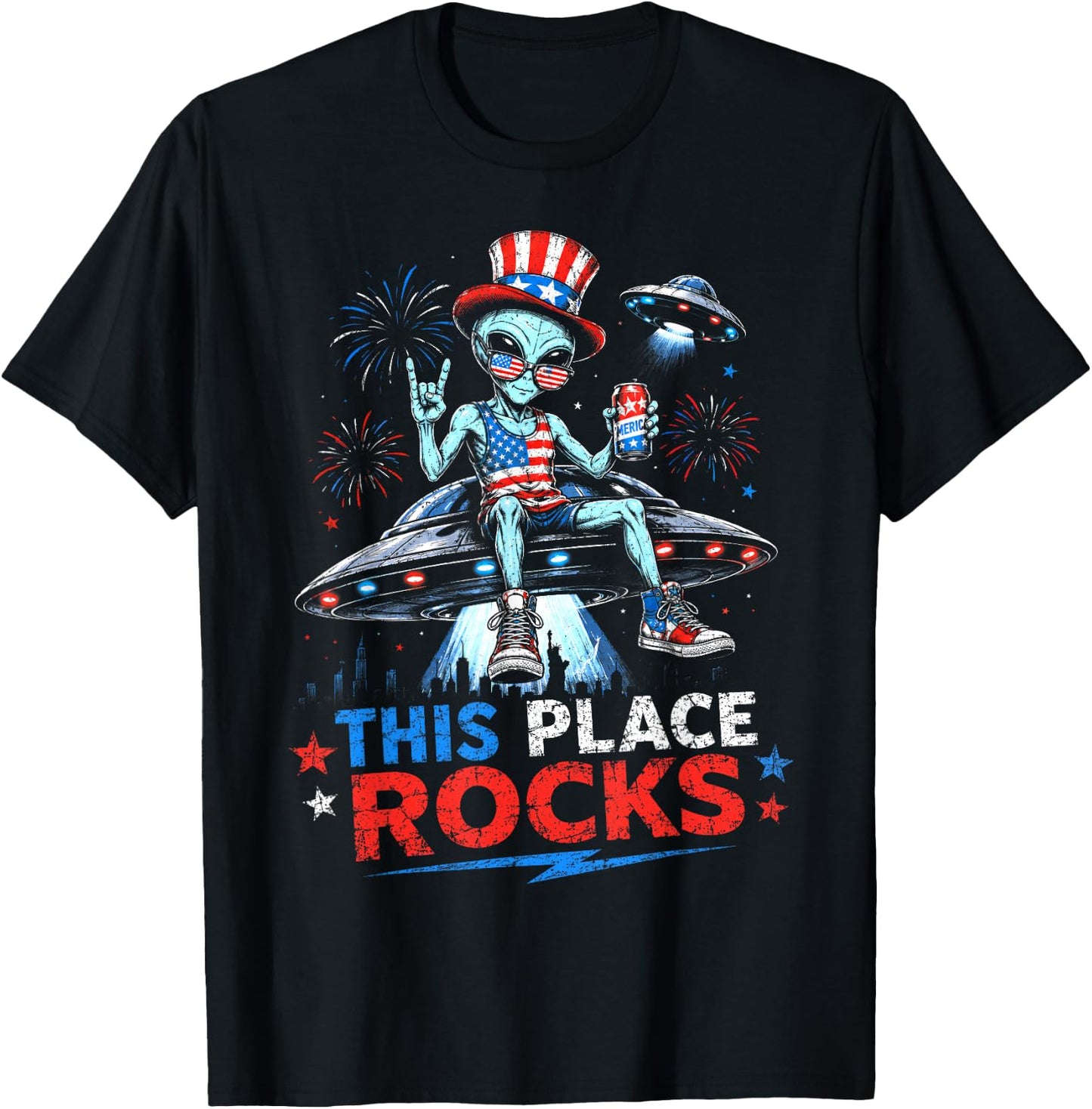 This Place Rocks Alien UFO Area 51 Men Women Kids 4th July T-Shirt - T-Shirt | Black