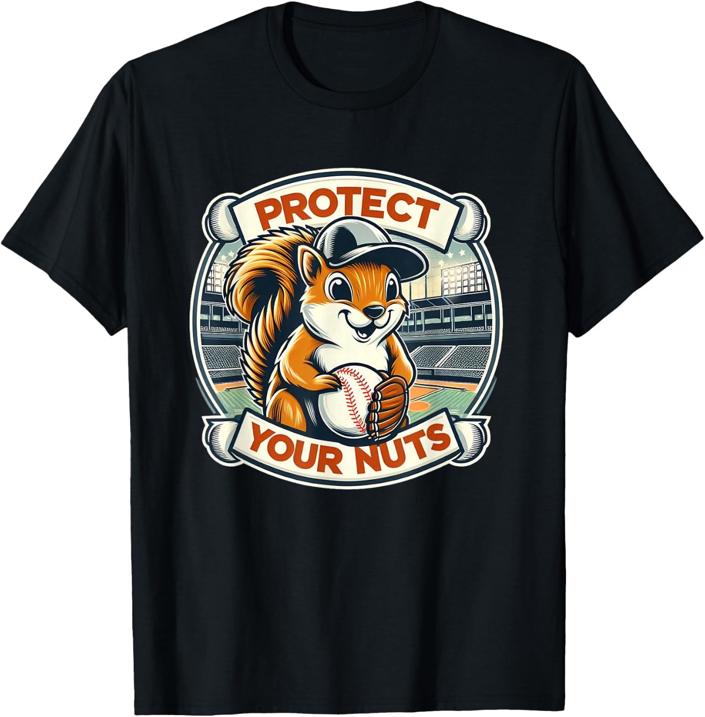 Protect Your Nuts - Squirrel Catcher Funny Baseball T-Shirt - T-Shirt | Black