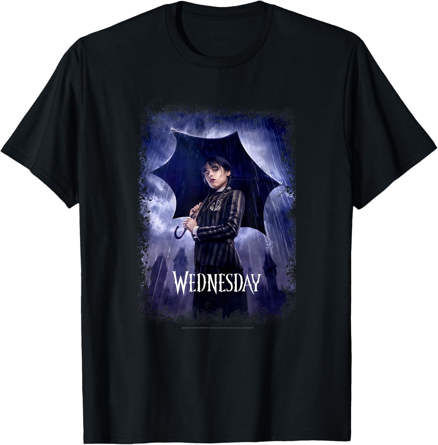 Wednesday Black Umbrella Under The Rain Real Photo Portrait T-Shirt - T-Shirt | Black