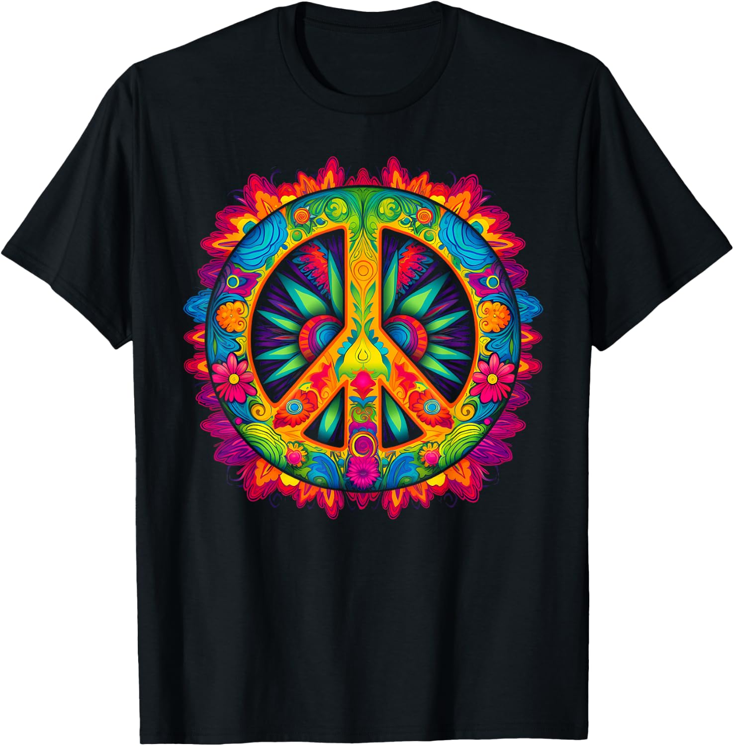 Peace Love Hippie Costume Tie Dye 60s 70s T-Shirt - T-Shirt | Black
