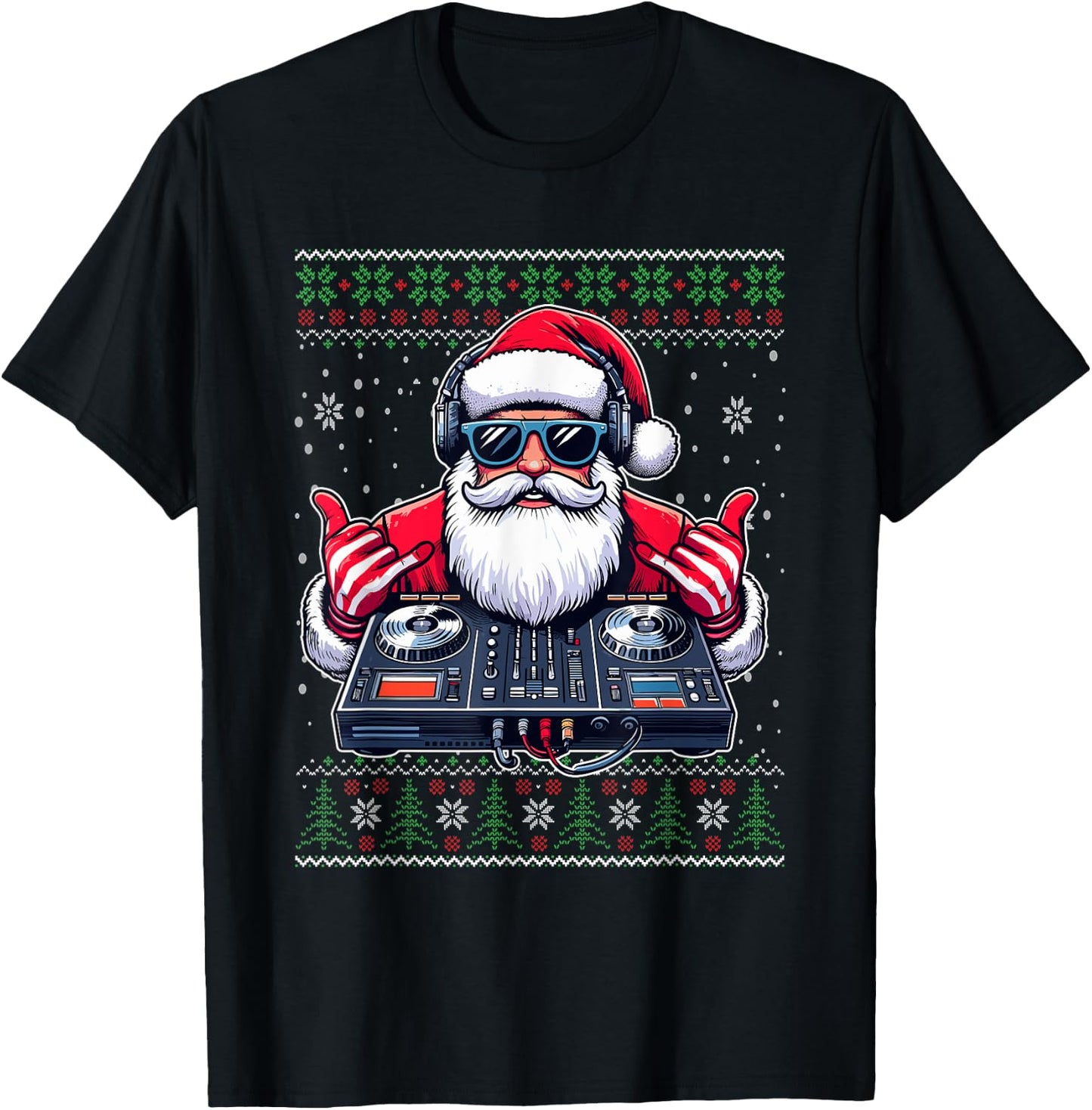 Christmas Santa DJ Mixer Music Ugly Christmas Sweater T-Shirt - T-Shirt | Black