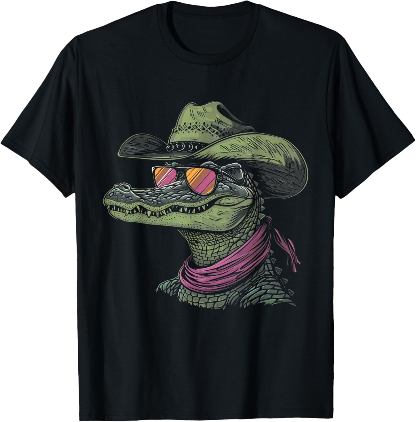 Alligator Cowboy Hat Gator Crocodile Reptile Lover Funny T-Shirt - T-Shirt | Black