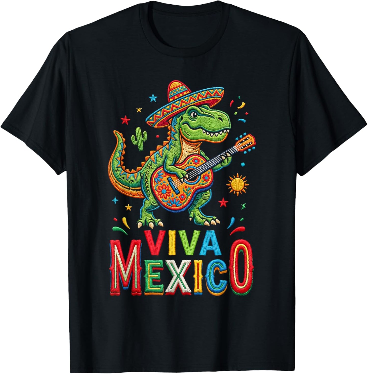 Viva Mexico Boy Dinosaur Mexican Independence Day Kids T-Shirt - T-Shirt | Black