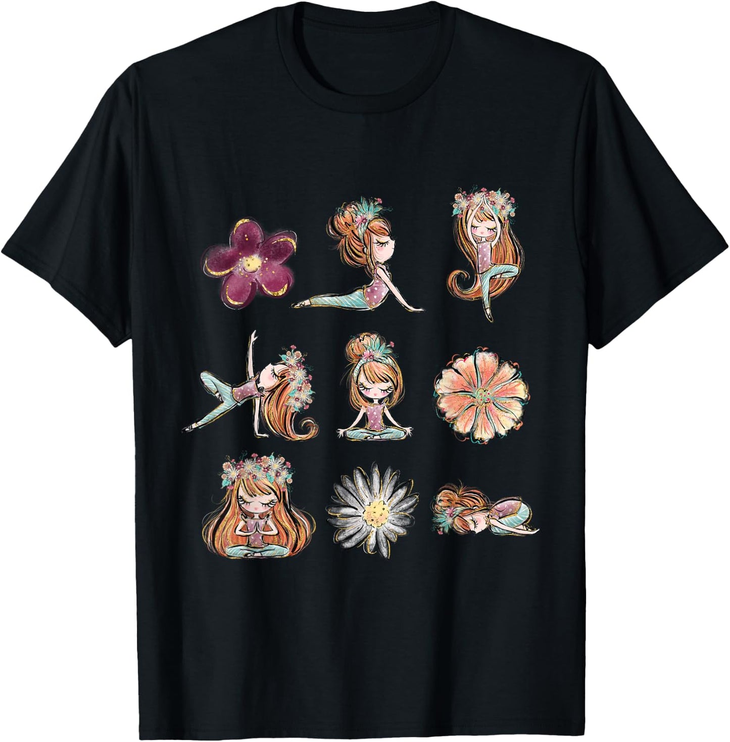 Boho Yoga Poses Floral Yogi Teacher Yogini Toddler Kids T-Shirt - T-Shirt | Black