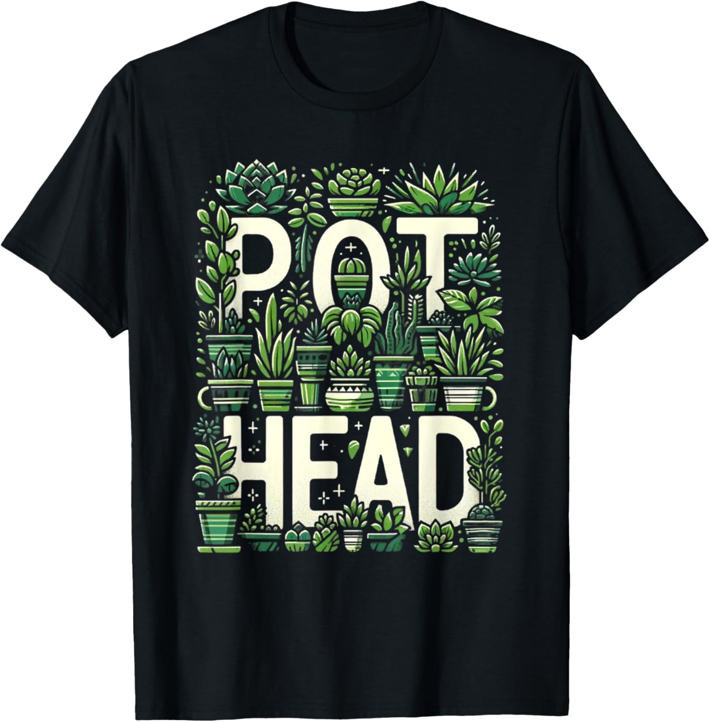 Funny Pot Plants Head Cute Funny Succulent Garden Gardening T-Shirt - T-Shirt | Black