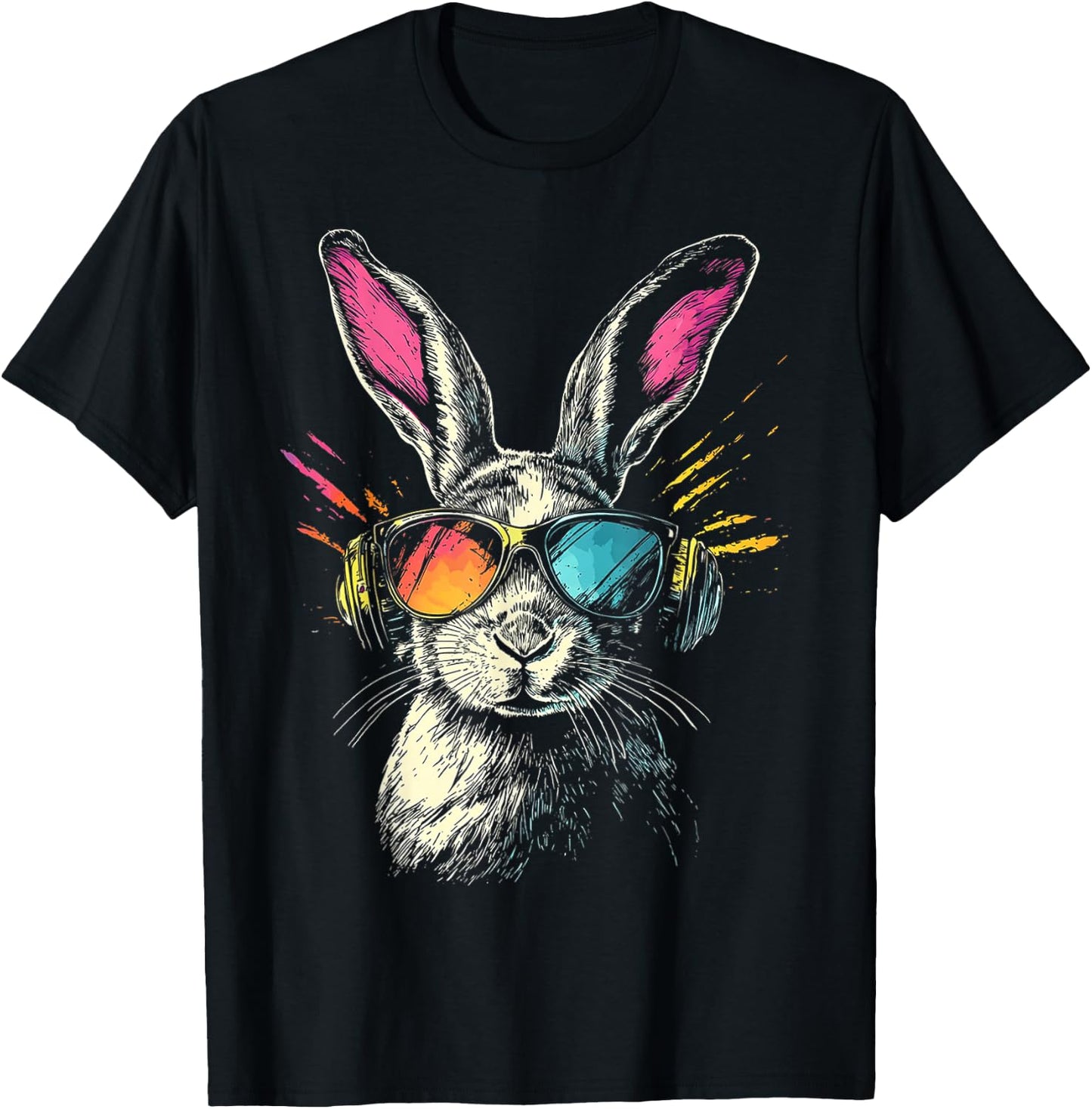 Rabbit Animal Motif Music Headphones Sunglasses Rabbit , black T-Shirt - T-Shirt | Black