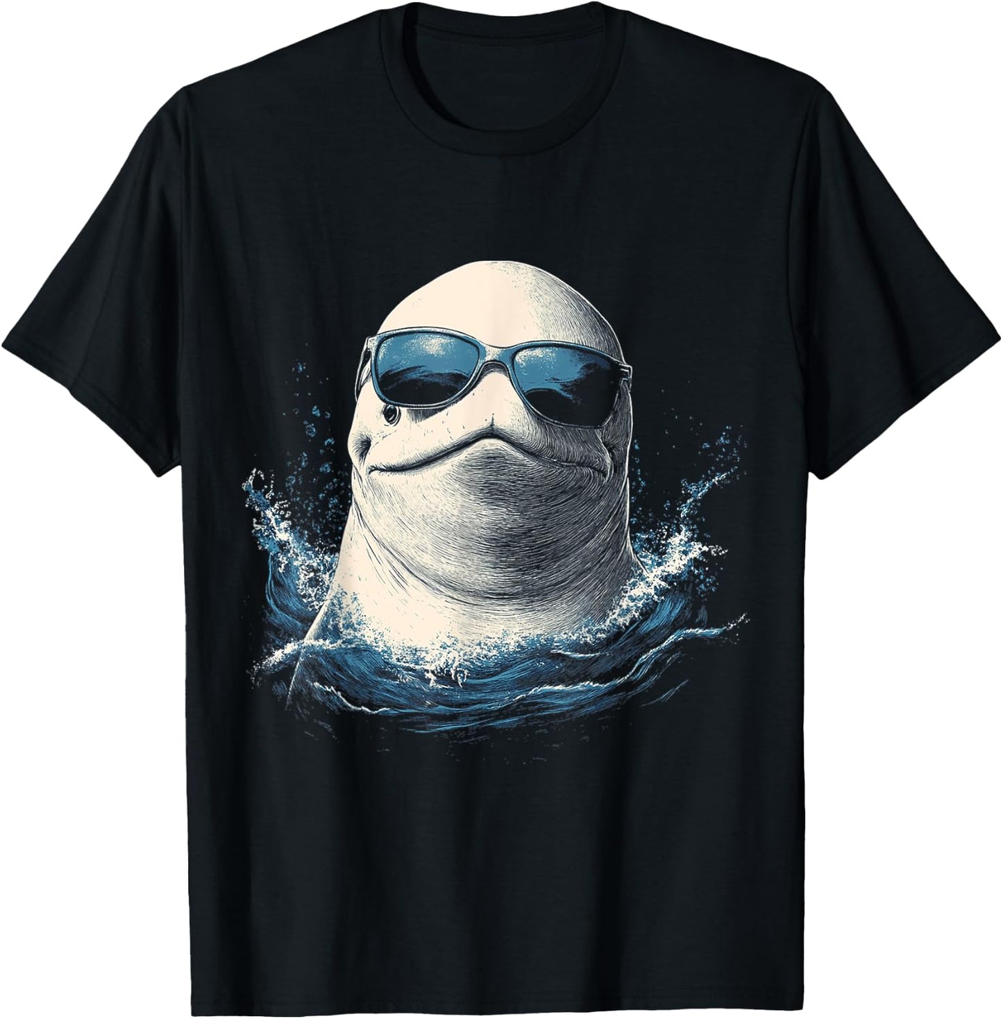 Beluga Whale Animal Motif Artwork Beluga Whale T-Shirt - T-Shirt | Black
