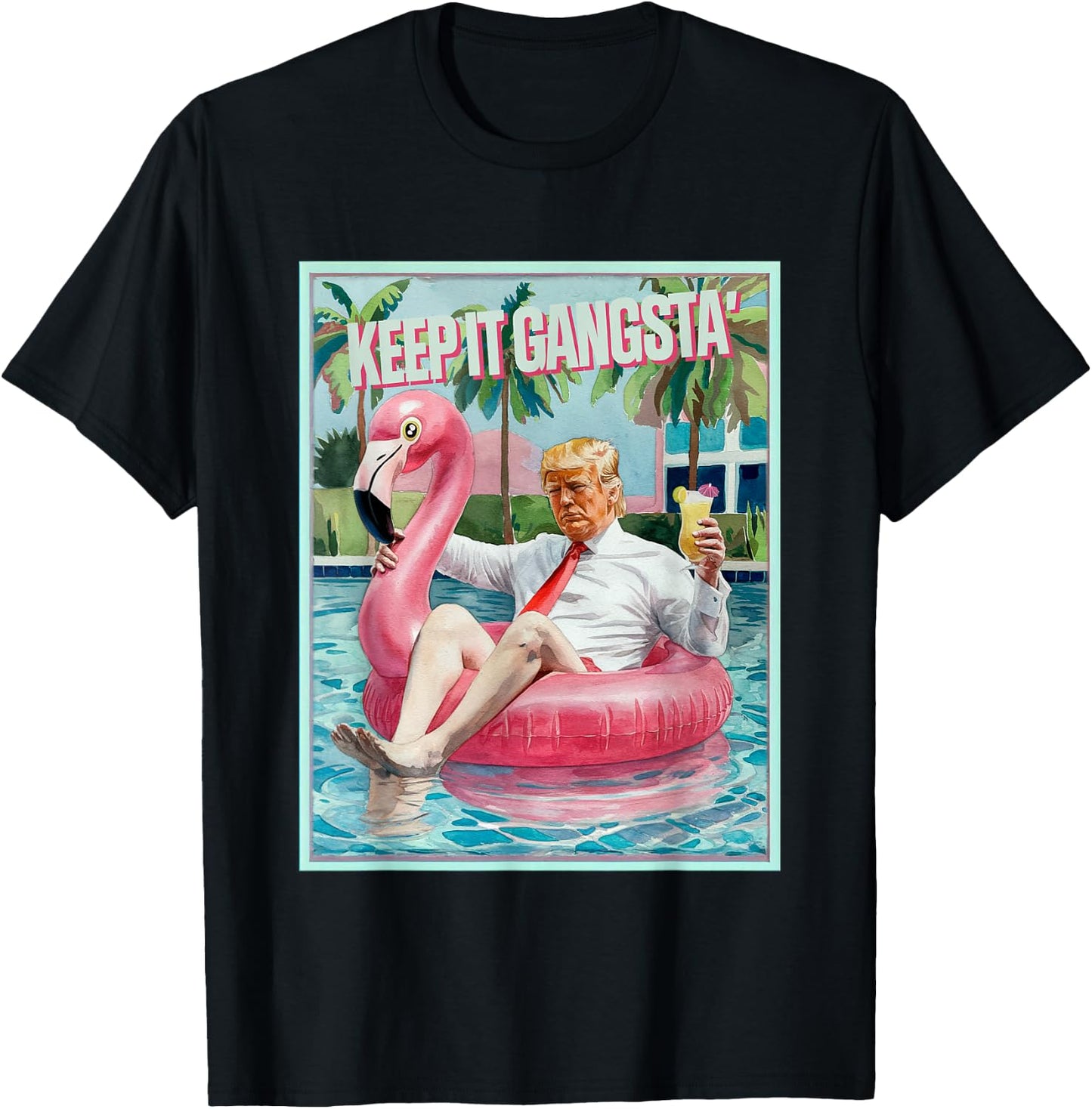 Donald Trump Funny Pink Flamingo Inflatable Float Pool Toy T-Shirt - T-Shirt | Black