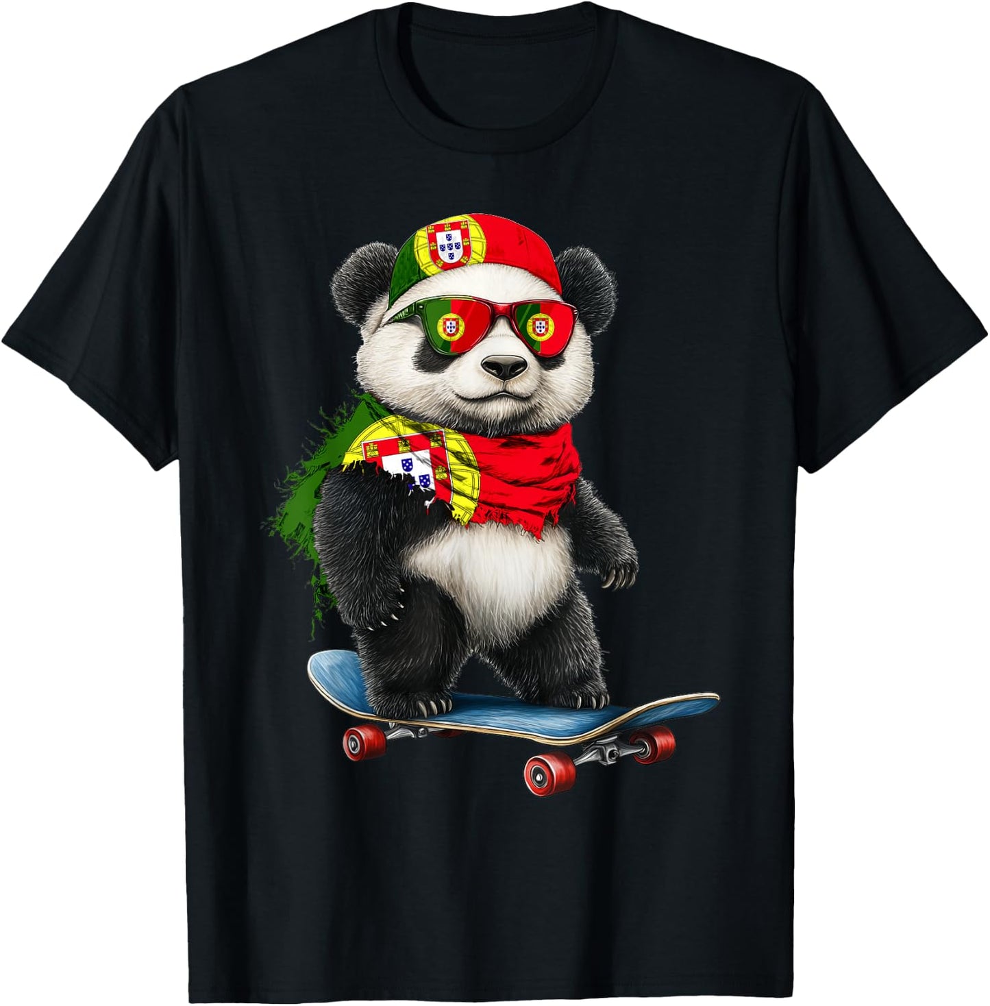Portuguese Flag American US Flags Panda Heritage Portgual T-Shirt - T-Shirt | Black