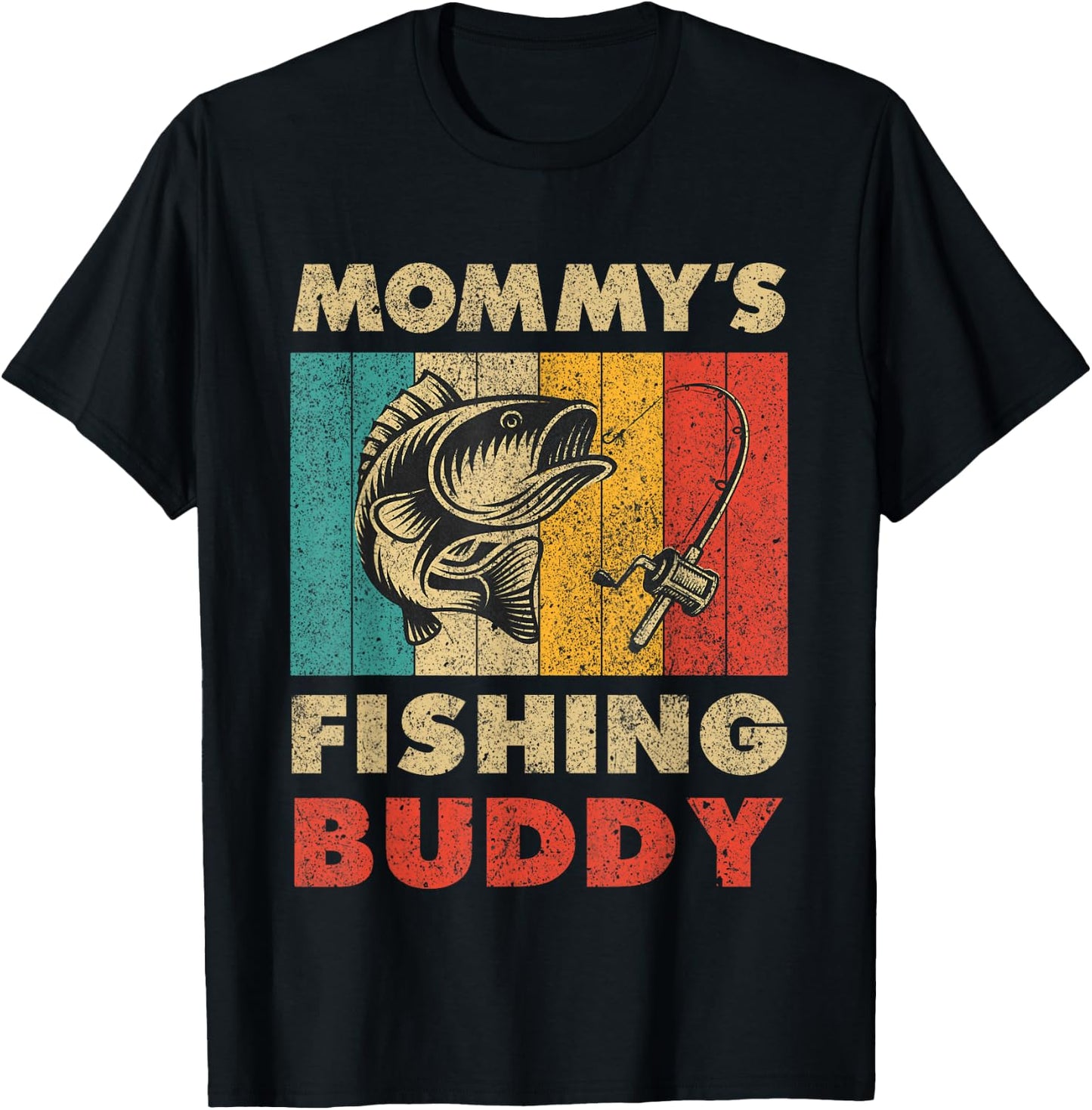 Funny Fishing Mommy's Fishing Buddy Vintage Fishing T-Shirt - T-Shirt | Black
