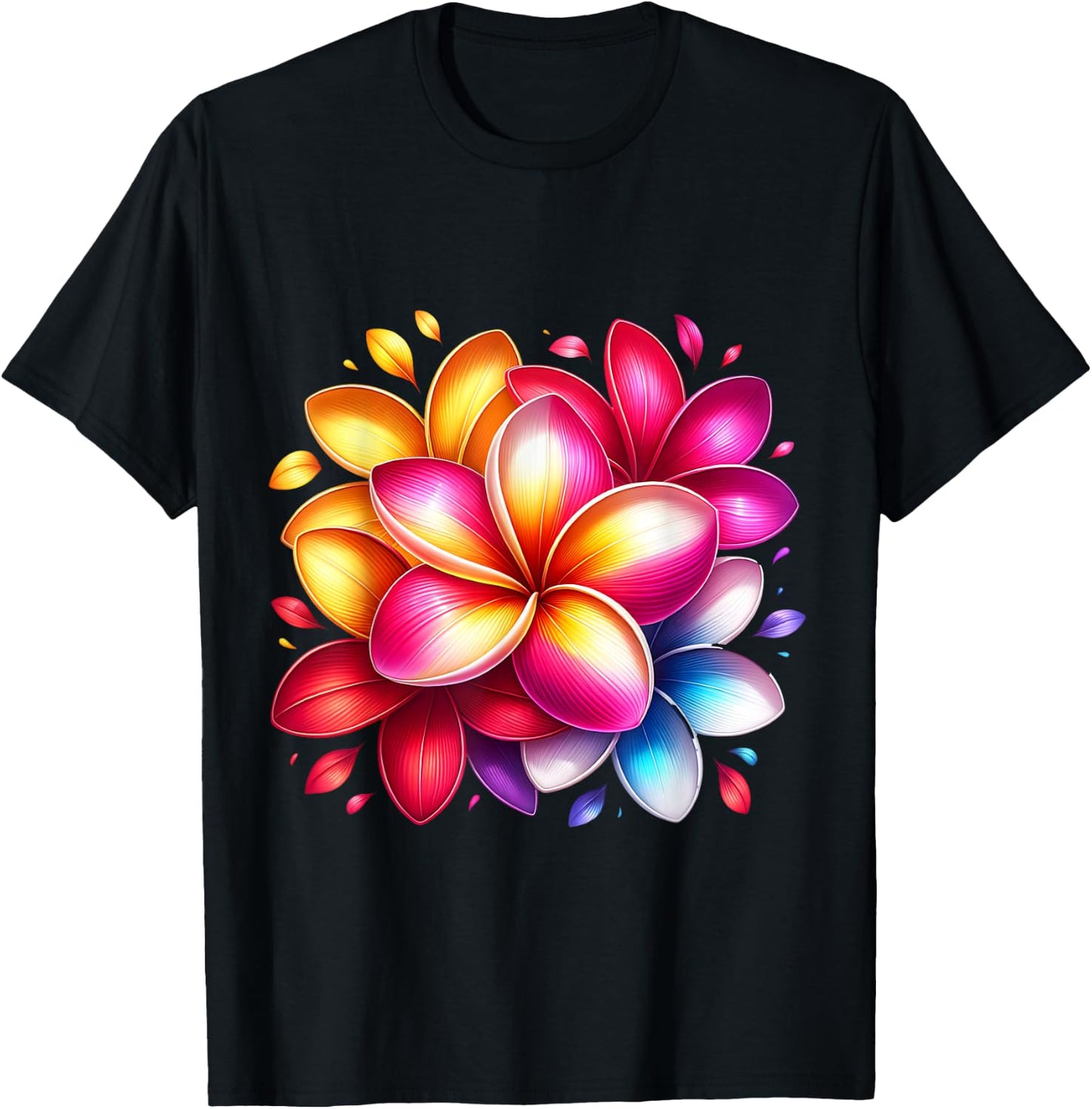Colourful Plumeria Flowers Tropical T-Shirt - T-Shirt | Black