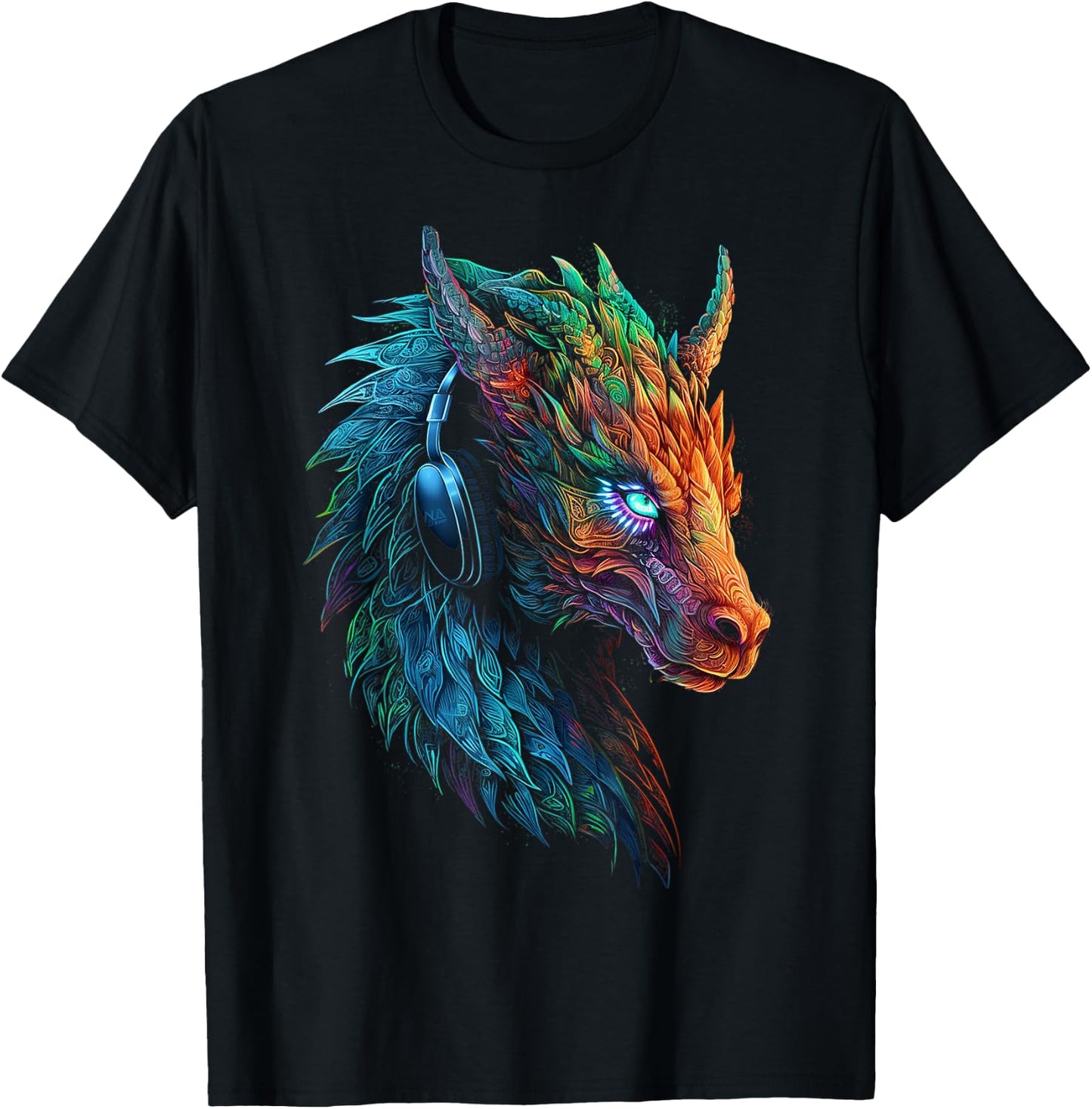 Dragon Colorful Heaphone Animal Art Abstract Graphic Dragon T-Shirt - T-Shirt | Black