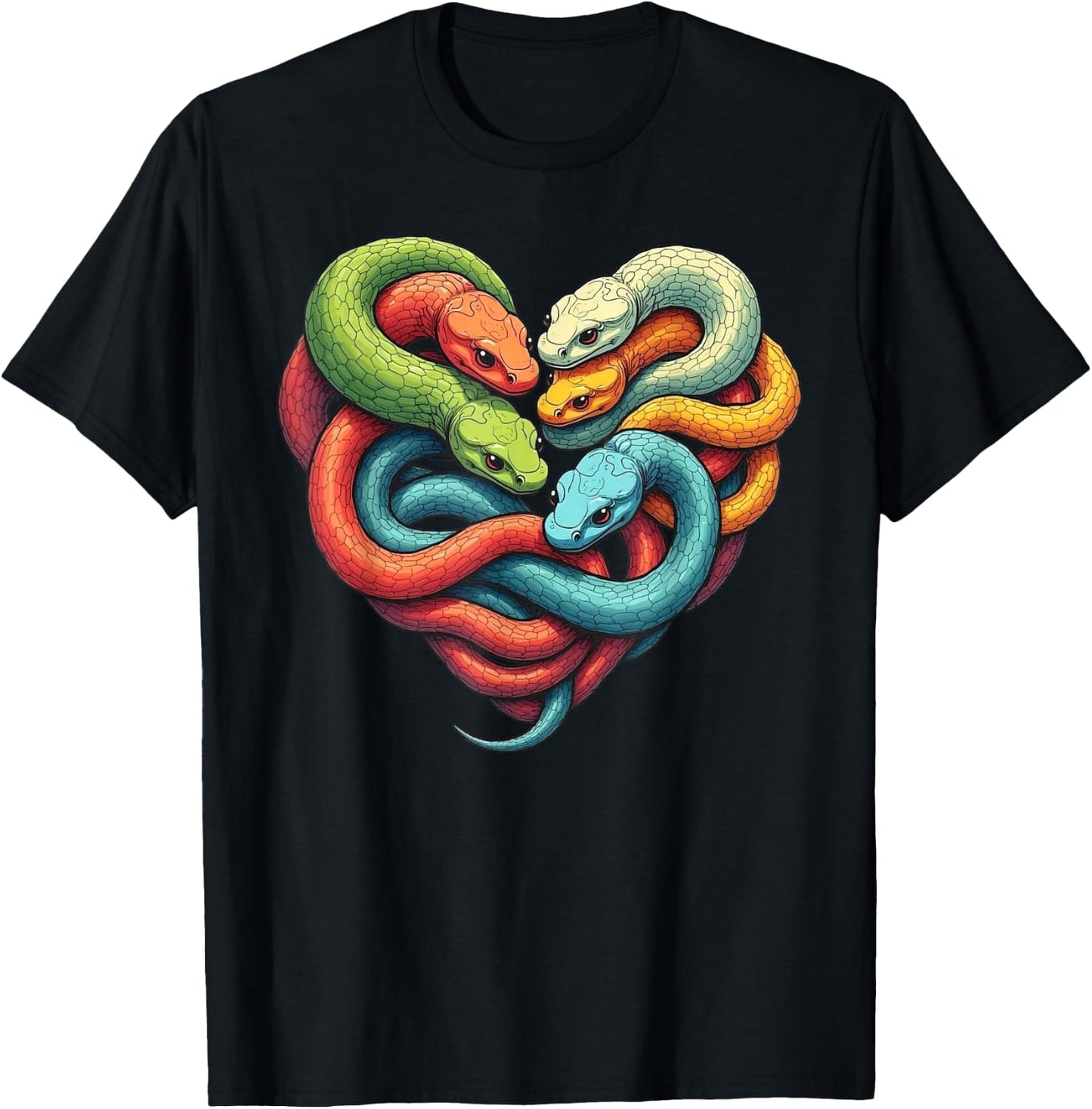 Rainbow Snake Heart Colorful Serpents Art Lover Python T-Shirt - T-Shirt | Black