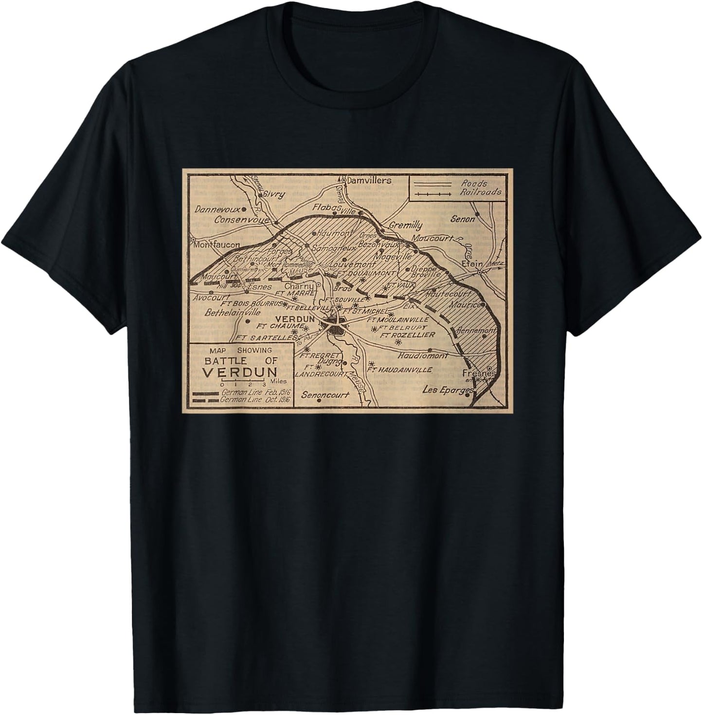 Old Battle of Verdun Map (1924) T-Shirt - T-Shirt | Black