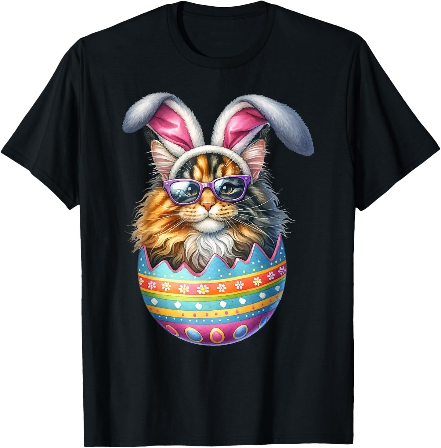 Cat Lover Easter Egg Happy Easter Bunny Ears T-Shirt - T-Shirt | Black