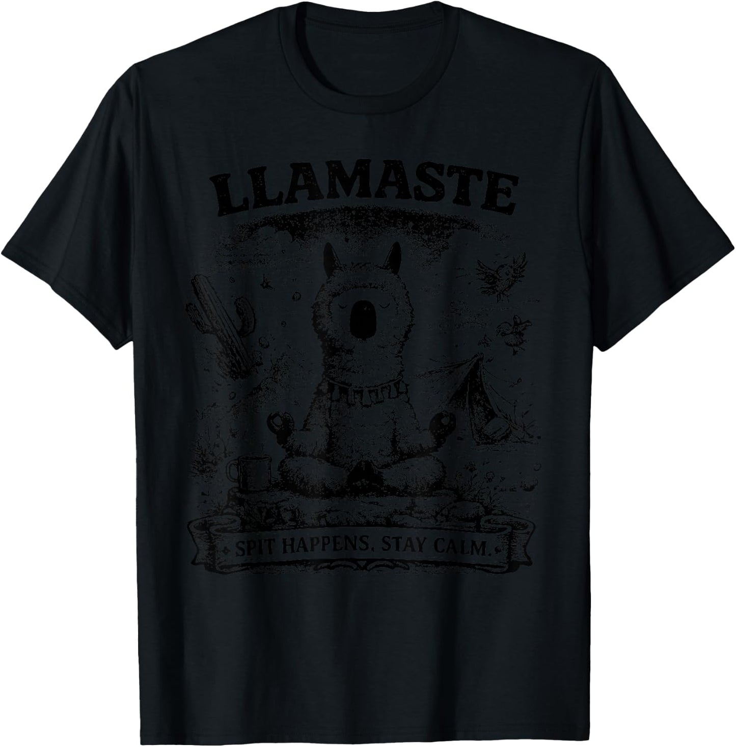 Llamaste Vintage Llama Meditation Outdoor Camping T-Shirt - T-Shirt | Black