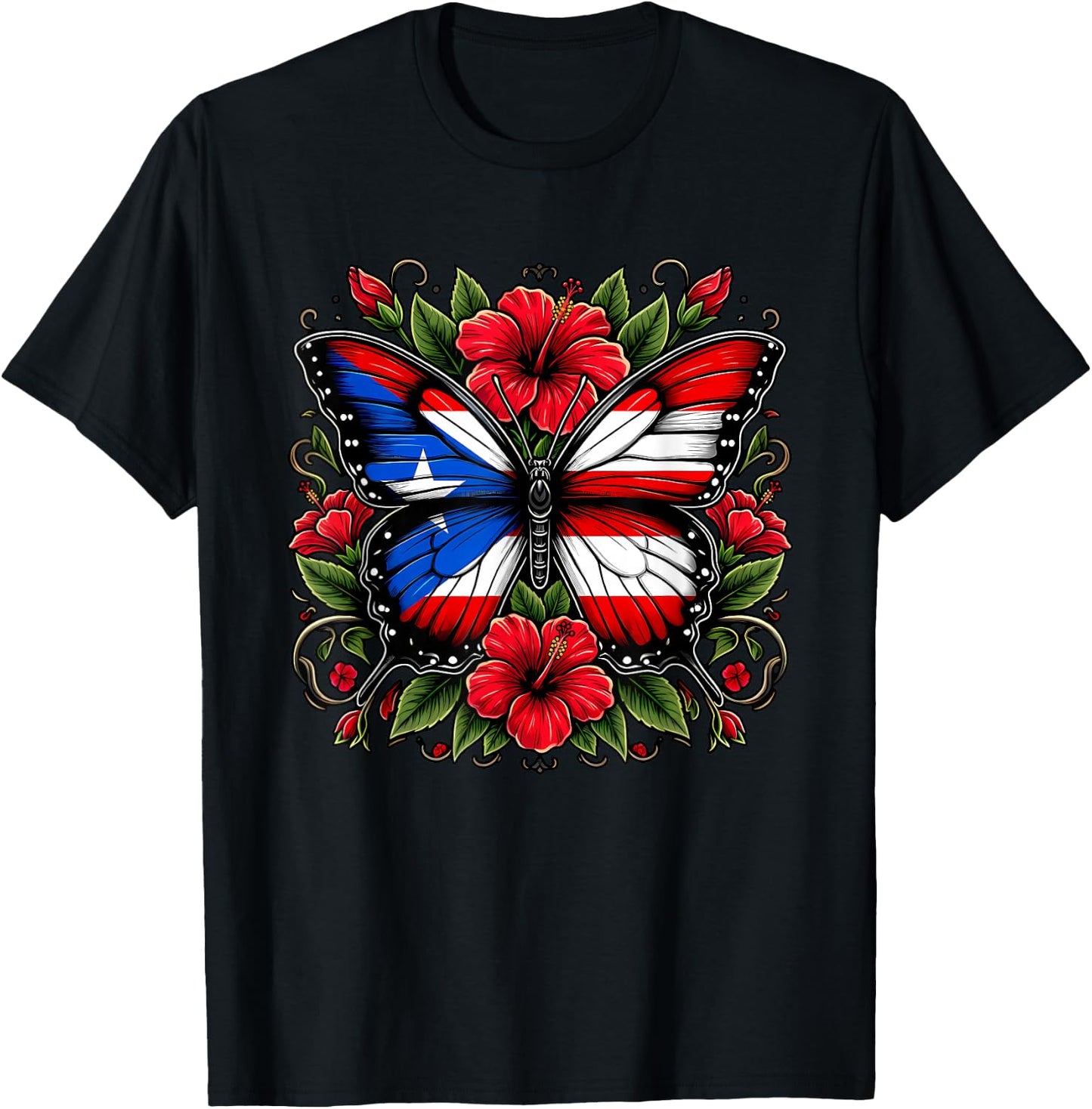 Puerto Rican Day | Puerto Rico Butterfly Flag Women and Girl T-Shirt - T-Shirt | Black