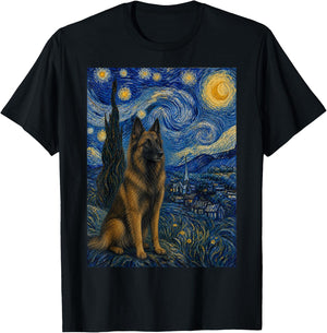 Belgian Tervuren Dog Van Gogh Starry Night T-Shirt - T-Shirt | Black