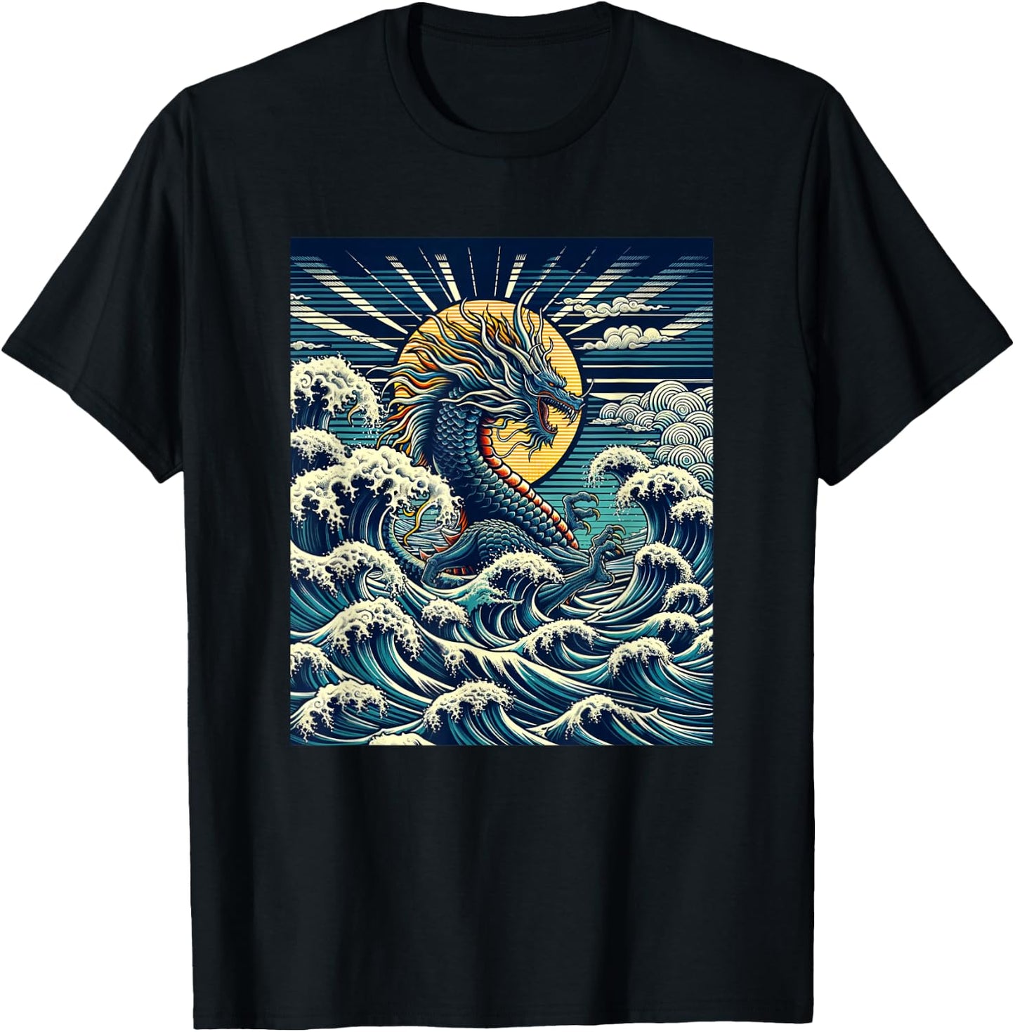 Year of the Dragon with The Great Wave off Kanagawa T-Shirt - T-Shirt | Black
