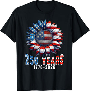 250 Years of American 250th Anniversary 1776 2026 Sunflower T-Shirt - T-Shirt | Black