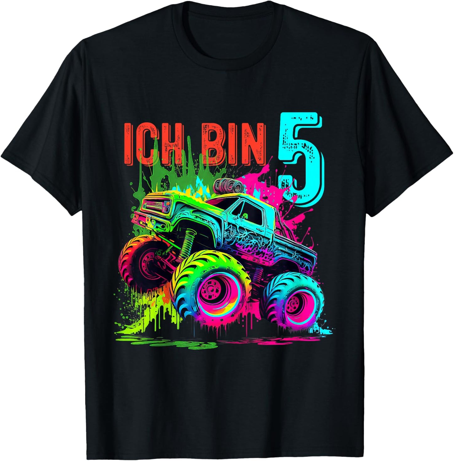 Kinder Ich Bin 5 Jahre Junge Mädchen 5. Geburtstag Monster Truck T-Shirt - T-Shirt | Black