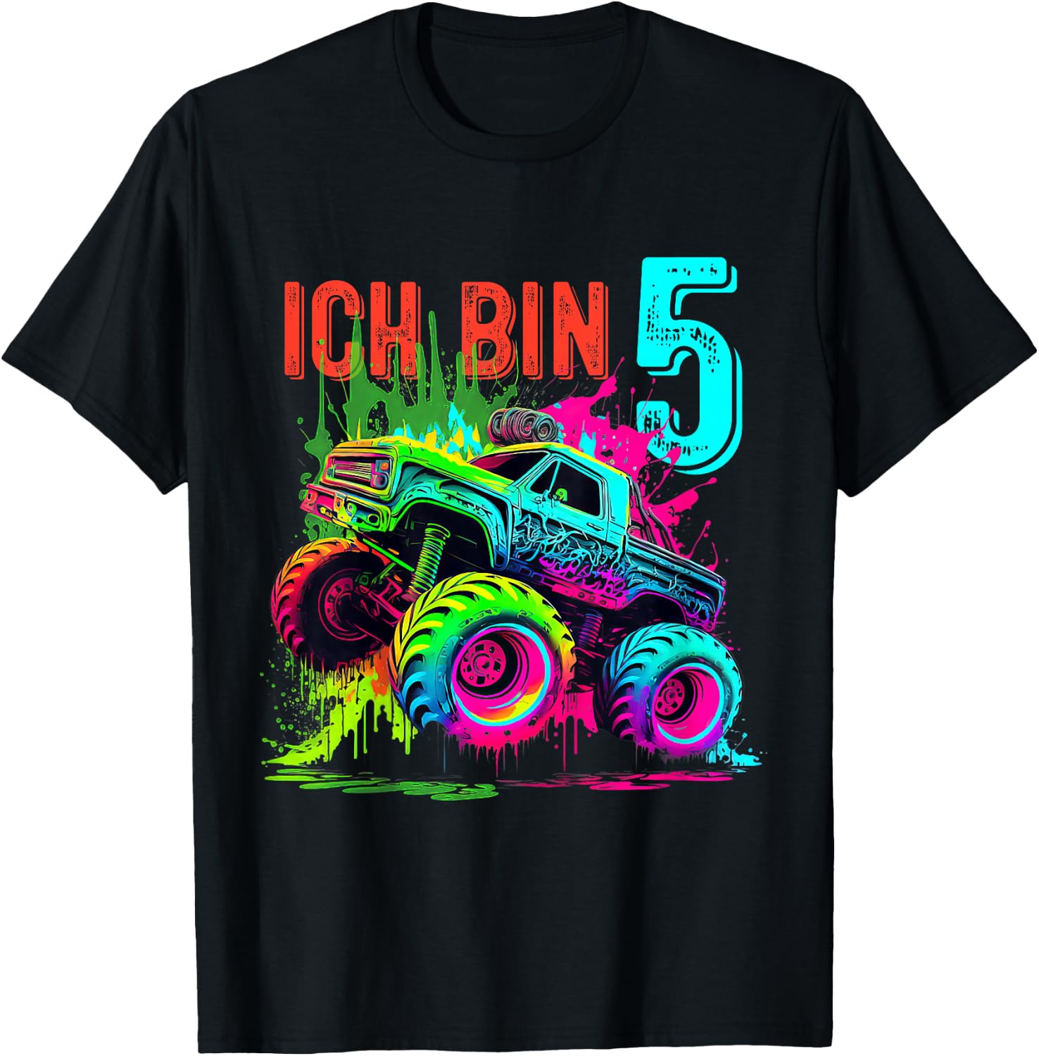 Kinder Ich Bin 5 Jahre Junge Mädchen 5. Geburtstag Monster Truck T-Shirt - T-Shirt | Black