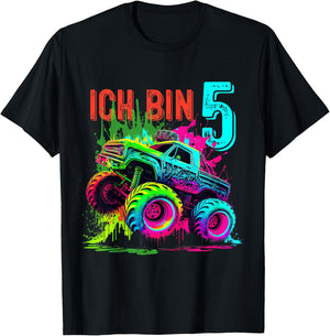Kinder Ich Bin 5 Jahre Junge Mädchen 5. Geburtstag Monster Truck T-Shirt - T-Shirt | Black