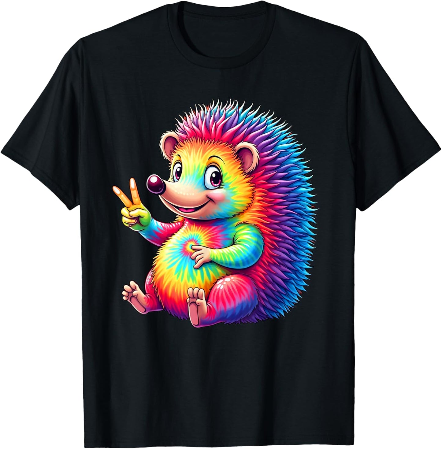 Tie Dye Hedgehog Colorful Hippie Hedgehog Rainbow T-Shirt - T-Shirt | Black