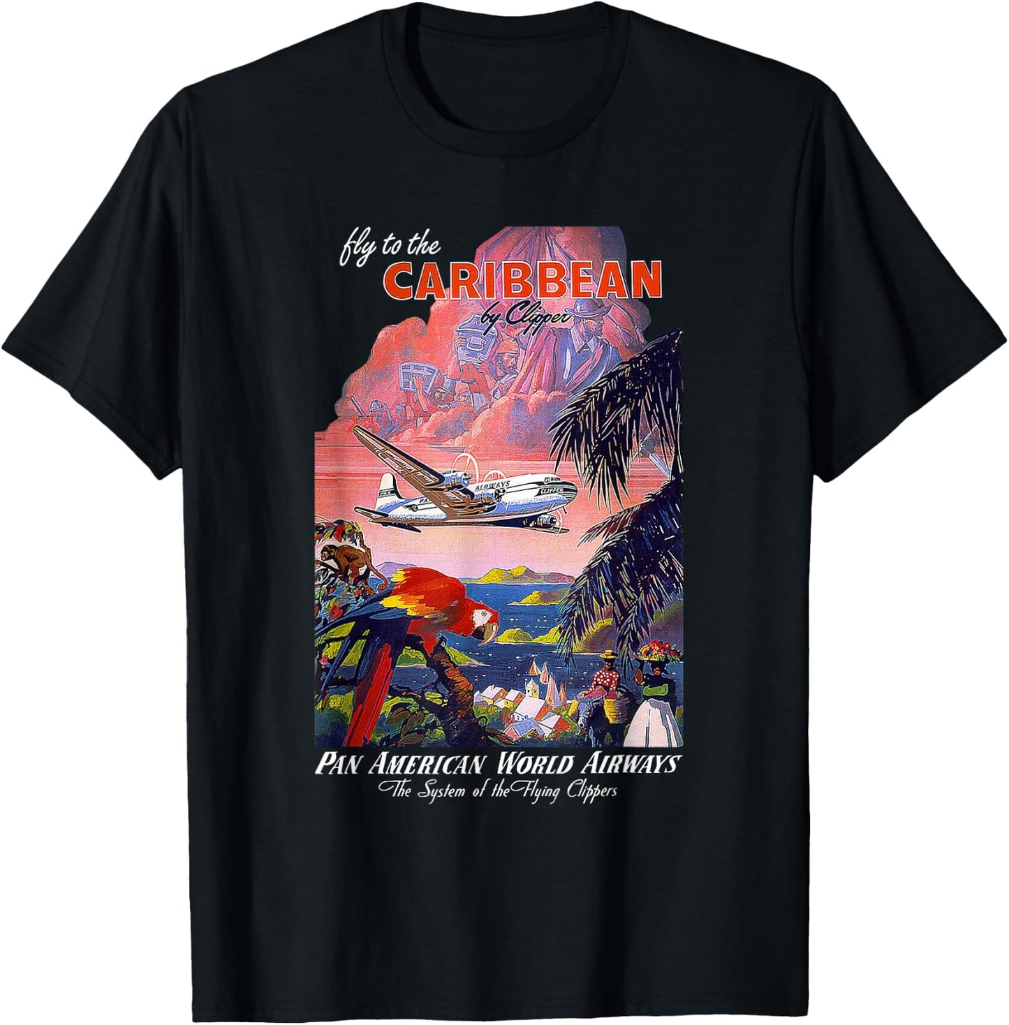 Pan Am Fly to the Caribbean Vintage T-Shirt - T-Shirt | Black